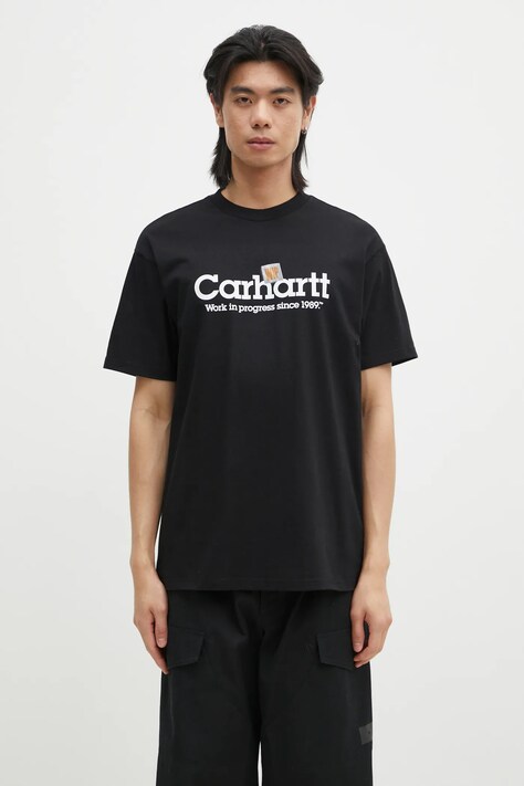 Бавовняна футболка Carhartt WIP Label Script чоловіча колір чорний з принтом I034421.89XX