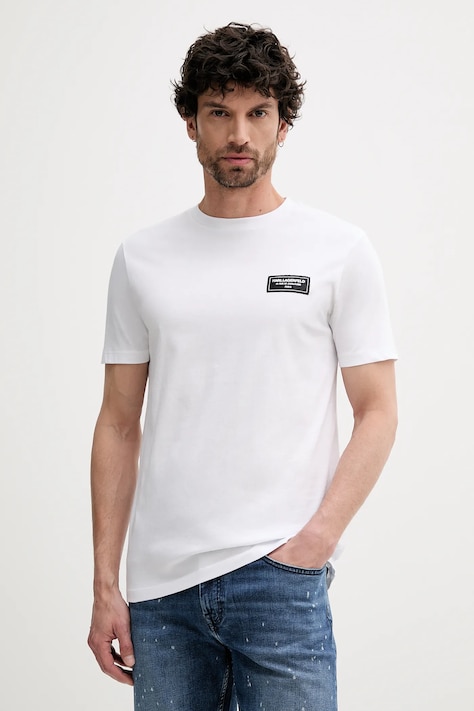 Karl Lagerfeld t-shirt bawełniany męski kolor biały gładki 552224.755052