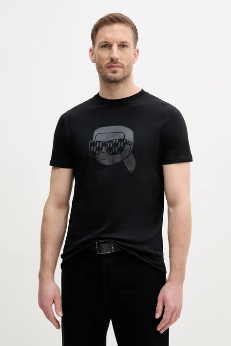 Bavlněné tričko Karl Lagerfeld černá barva, s potiskem, 552251.755076