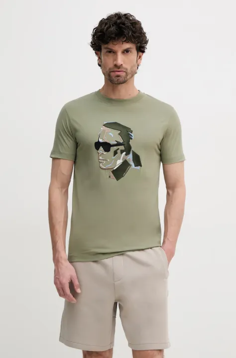 Karl Lagerfeld tricou din bumbac barbati, culoarea verde, cu imprimeu, 552241.755067