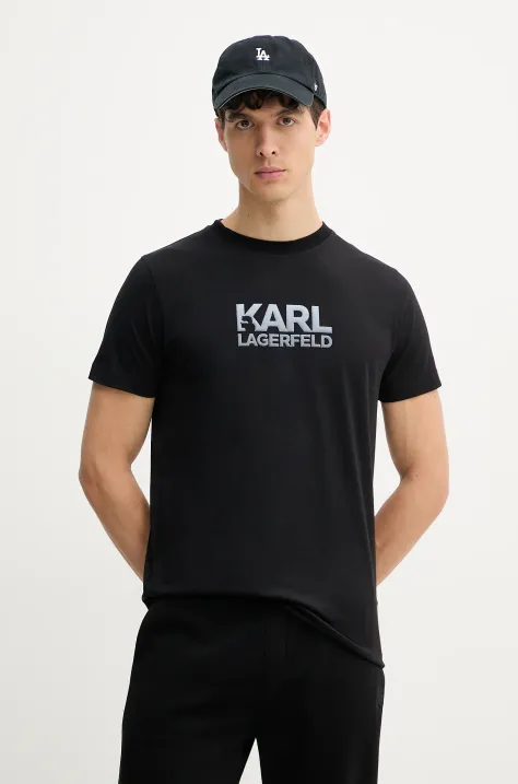 Памучна тениска Karl Lagerfeld в черно с апликация 552241.755064