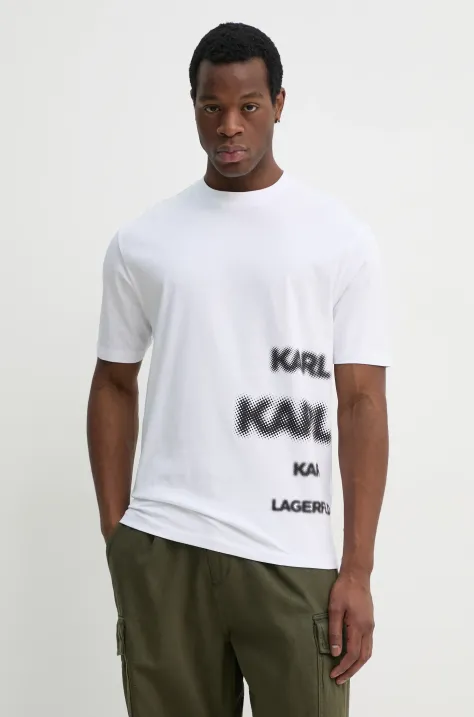 Karl Lagerfeld tricou din bumbac bărbați, culoarea alb, cu imprimeu, 552225.755139