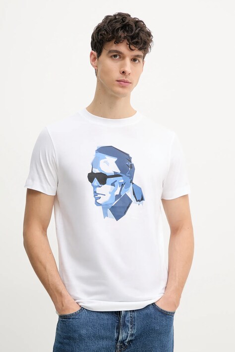 Bavlnené tričko Karl Lagerfeld pánske, biela farba, s potlačou, 552241.755065