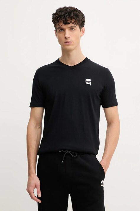 Pamučna majica Karl Lagerfeld za muškarce, boja: crna, bez uzorka, 552224.755021