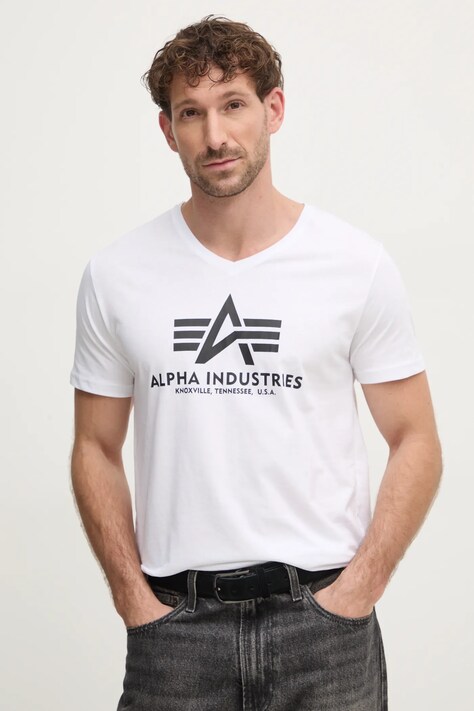 Tričko Alpha Industries pánske, biela farba, s potlačou, 106512