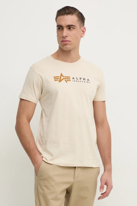 Футболка Alpha Industries мужская цвет бежевый с принтом 118502PP