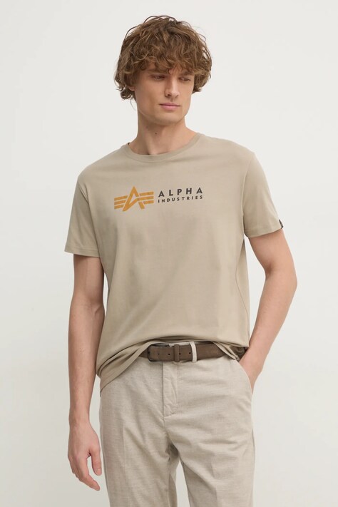 Kratka majica Alpha Industries moška, bež barva, 118502PP