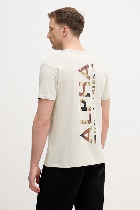 Alpha Industries t-shirt bawełniany męski kolor beżowy z nadrukiem 128507CP