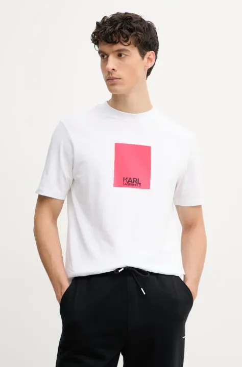 Karl Lagerfeld t-shirt męski kolor biały z nadrukiem 552235.755404