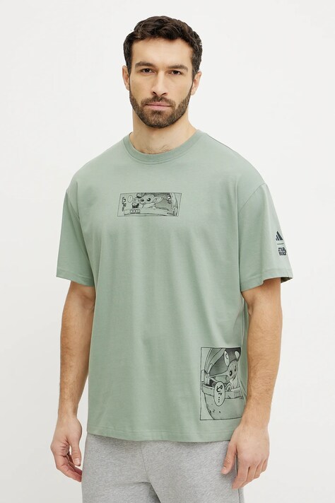 adidas pamut póló x Mandalorian zöld, férfi, nyomott mintás, JI5718