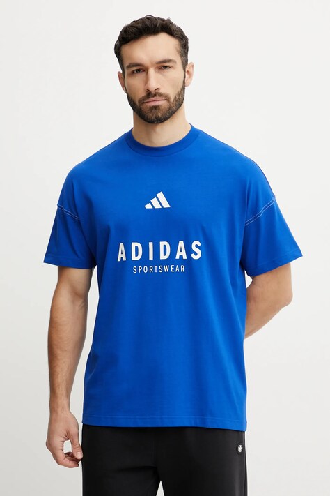 Bavlněné tričko adidas ALL SZN Graphic modrá barva, s potiskem, JJ3661