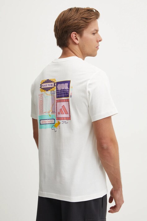 adidas tricou din bumbac Berlin U-Bahn barbati, culoarea alb, cu imprimeu, JD0154