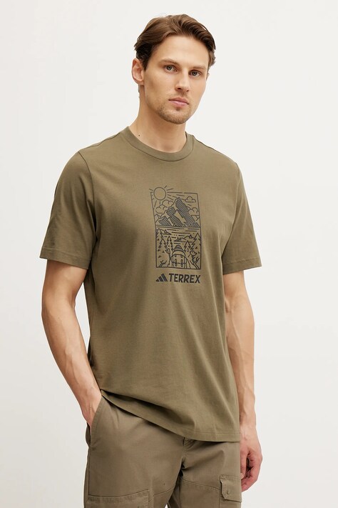 adidas TERREX tricou Wild bărbați, culoarea verde, cu imprimeu, JN4266