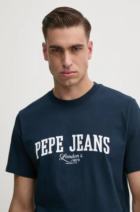 Pepe Jeans tricou DERRIL TEE barbati, culoarea albastru marin, cu imprimeu, PM509766