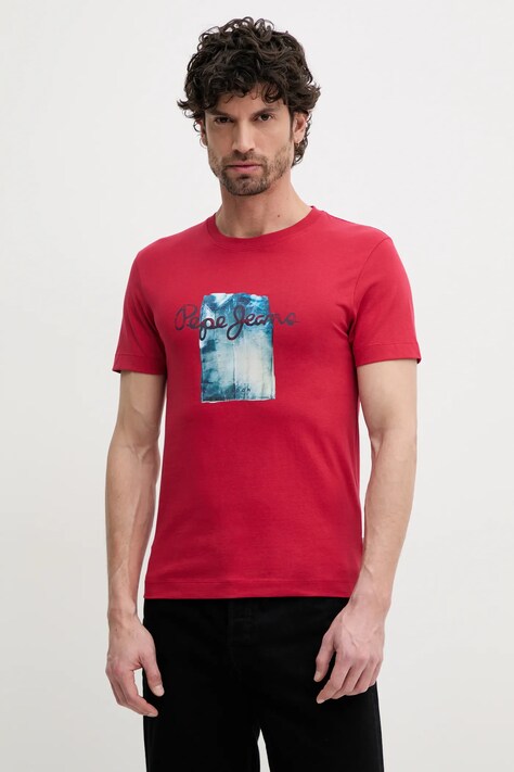Pepe Jeans tricou din bumbac PRUSH barbati, culoarea portocaliu, cu imprimeu, PM509781