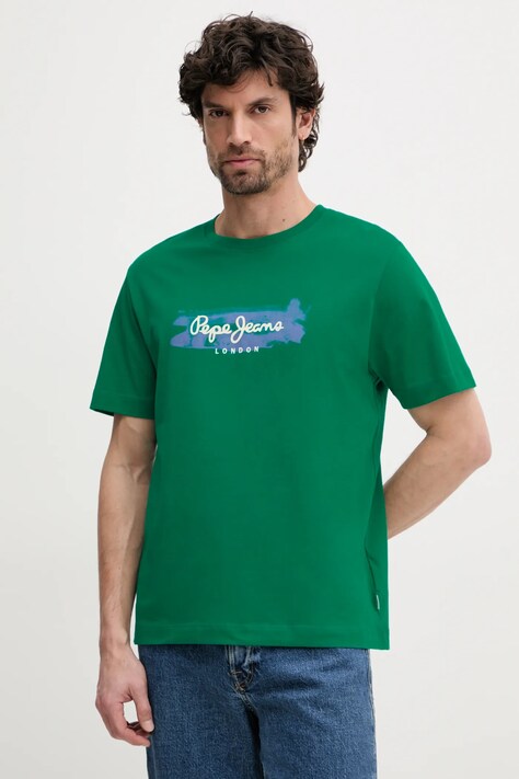 Pepe Jeans tricou din bumbac PICTHON barbati, culoarea verde, cu imprimeu, PM509782