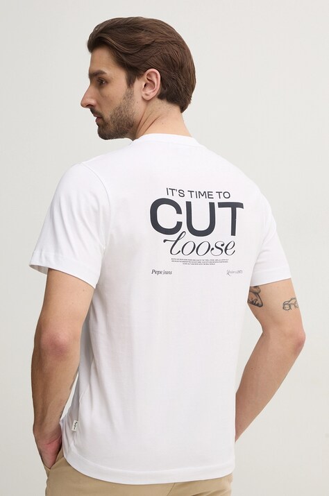 Pepe Jeans t-shirt bawełniany PARRIS męski kolor biały z nadrukiem PM509800