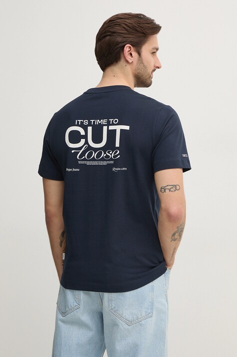 Pepe Jeans tricou din bumbac PARRIS barbati, culoarea albastru marin, cu imprimeu, PM509800
