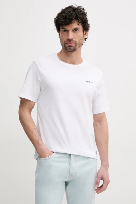 Pepe Jeans tricou din bumbac BACK CLAG barbati, culoarea alb, cu imprimeu, PM509921