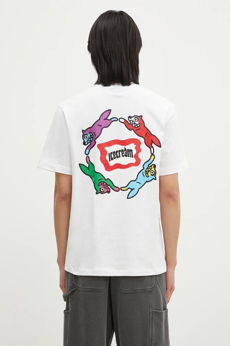 ICECREAM t-shirt bawełniany Roundabout męski kolor biały z nadrukiem IC24460