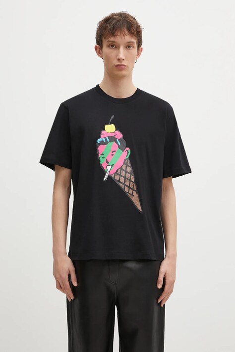 Памучна тениска ICECREAM Cone Man в черно с принт IC24483