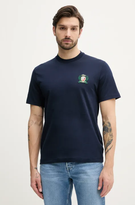 Lacoste tricou din bumbac bărbați, culoarea bleumarin, cu imprimeu, TH0027