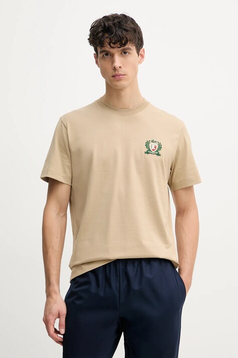Lacoste pamut póló bézs, férfi, nyomott mintás, TH0027