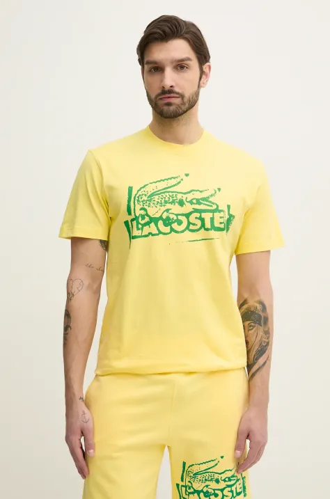 Lacoste t-shirt bawełniany męski kolor żółty z nadrukiem TH0284