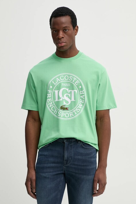 Lacoste tricou din bumbac barbati, culoarea verde, cu imprimeu, TH2753