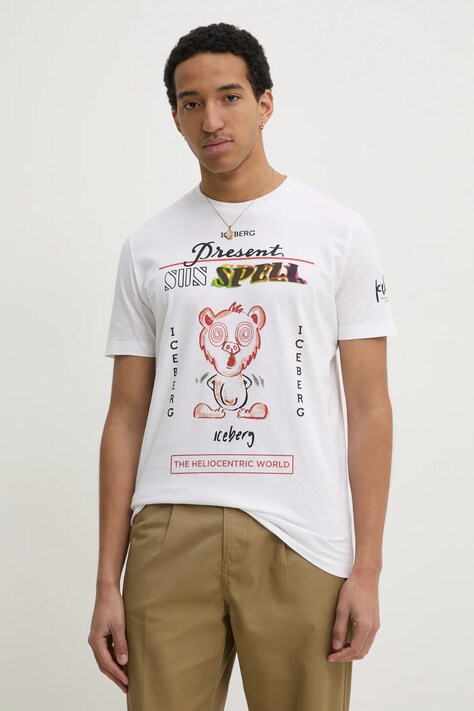 Iceberg t-shirt bawełniany męski kolor biały z nadrukiem F02B 6325