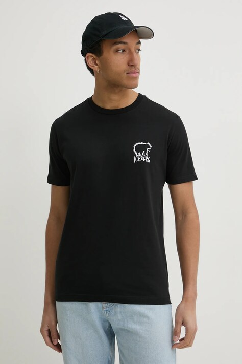 Iceberg tricou din bumbac barbati, culoarea negru, cu imprimeu, F017 6306