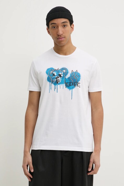 Iceberg tricou din bumbac barbati, culoarea alb, cu imprimeu, F043 6306