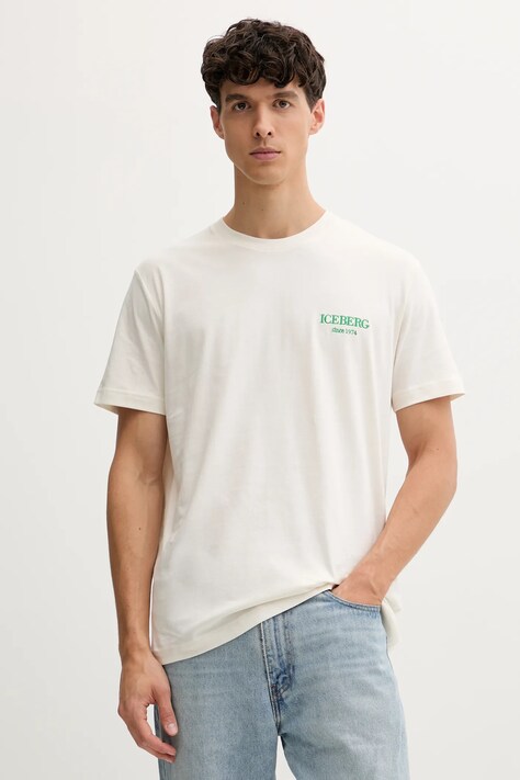 Iceberg t-shirt bawełniany męski kolor beżowy z aplikacją F046 6327