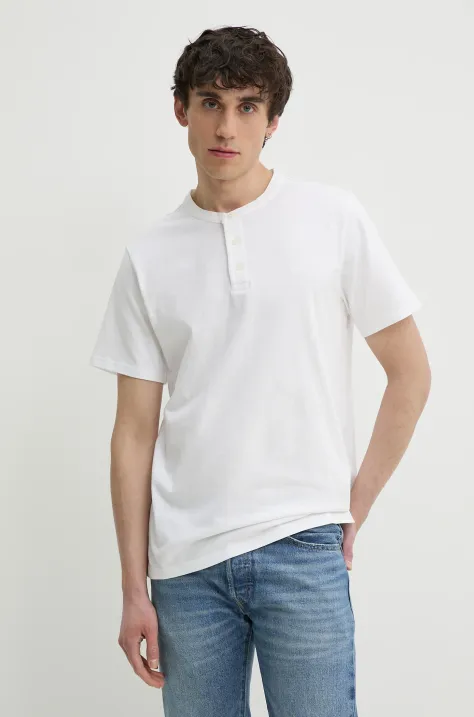 Levi's tricou din bumbac SS HM HENLEY bărbați, culoarea alb, uni, A8602