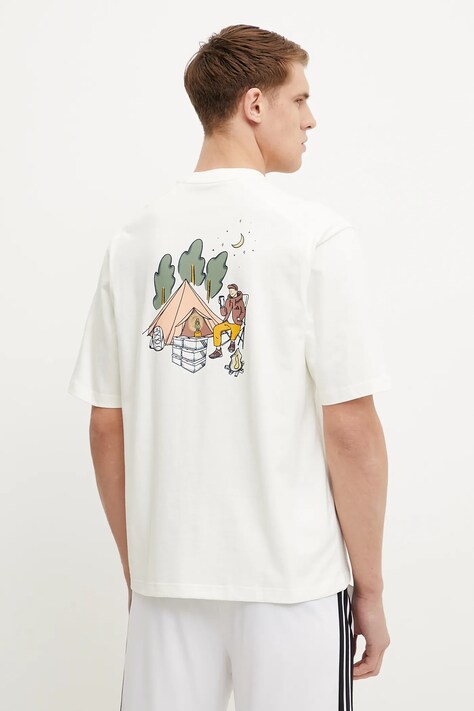 Bavlněné tričko adidas béžová barva, s potiskem, JJ3971
