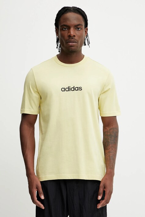 Бавовняна футболка adidas Essentials Linear колір жовтий з принтом JE9003