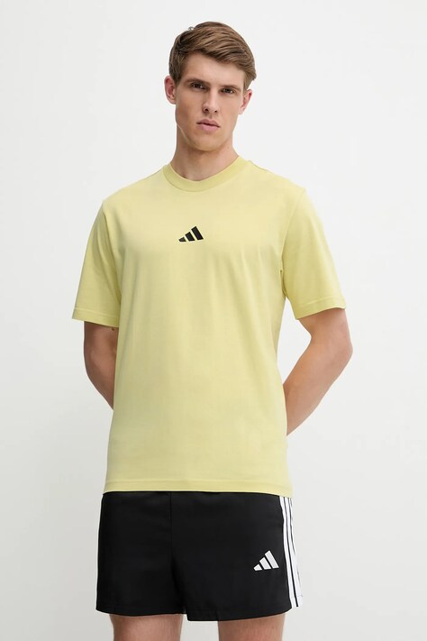 adidas tricou din bumbac Essential culoarea galben, cu imprimeu, JD1777