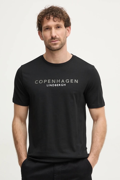 Lindbergh t-shirt bawełniany męski kolor czarny z nadrukiem 30-400200