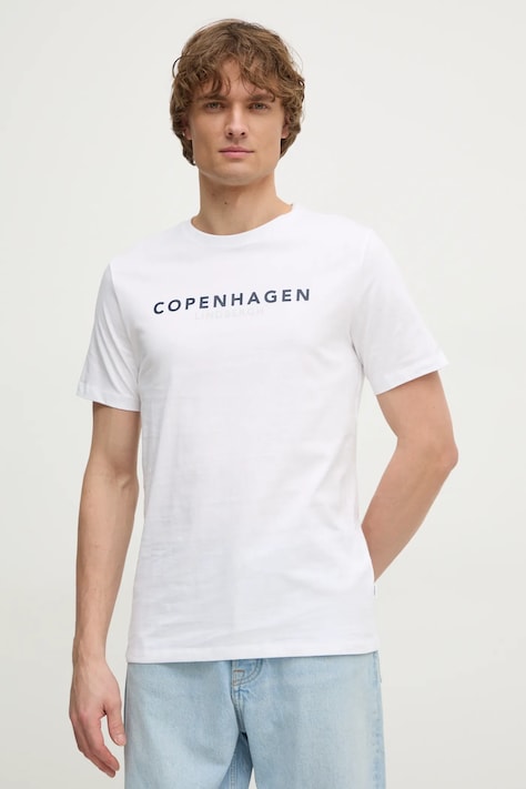 Lindbergh t-shirt bawełniany męski kolor biały z nadrukiem 30-400200