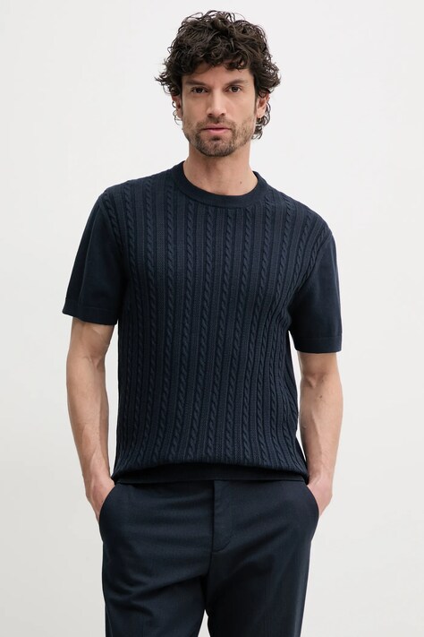 Lindbergh tricou din bumbac barbati, culoarea albastru marin, neted, 30-804115