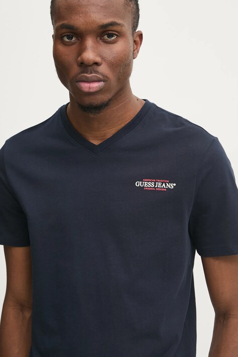 Guess Jeans t-shirt sötétkék, férfi, nyomott mintás, M4YI50 K8HM0
