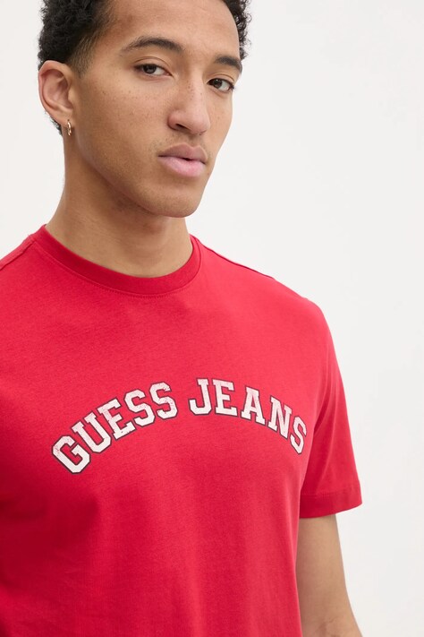 Guess Jeans tricou barbati, culoarea rosu, cu imprimeu, M5RI75 K8FQ4