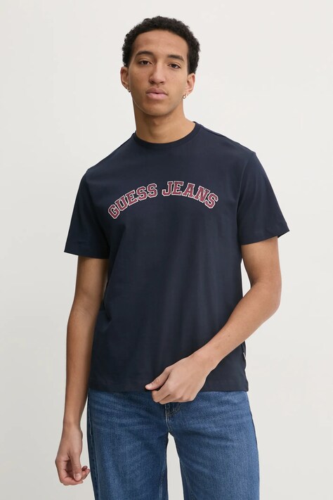 Guess Jeans tricou barbati, culoarea albastru marin, cu imprimeu, M5RI75 K8FQ4