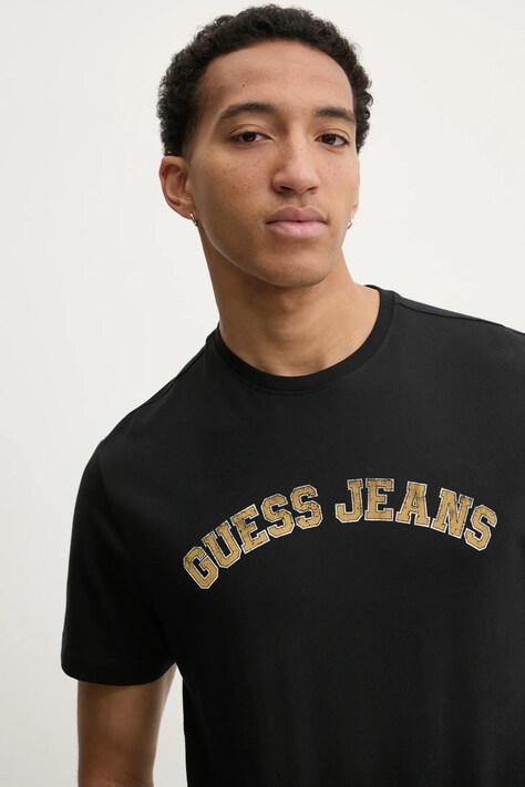 Guess Jeans tricou barbati, culoarea negru, cu imprimeu, M5RI75 K8FQ4