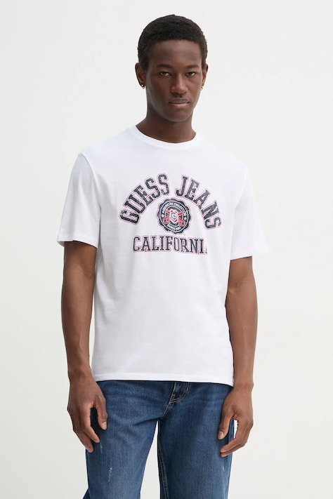 Bavlněné tričko Guess Jeans bílá barva, s potiskem, M5RI80 K8HM0