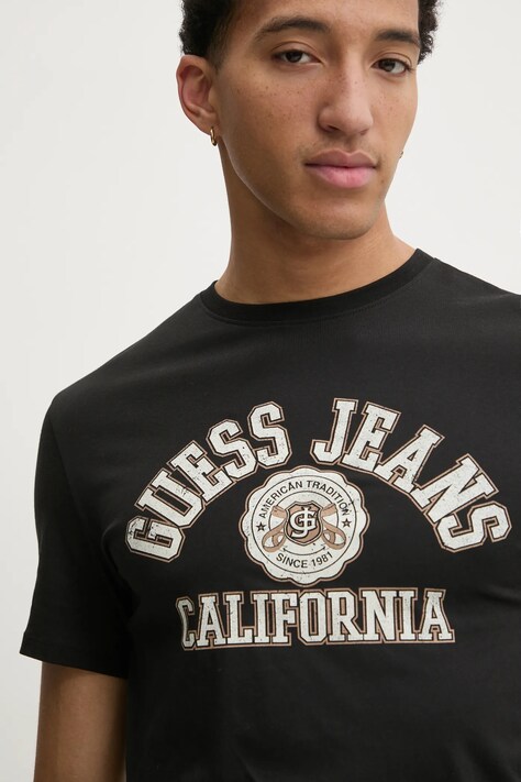 Guess Jeans tricou din bumbac barbati, culoarea negru, cu imprimeu, M5RI80 K8HM0