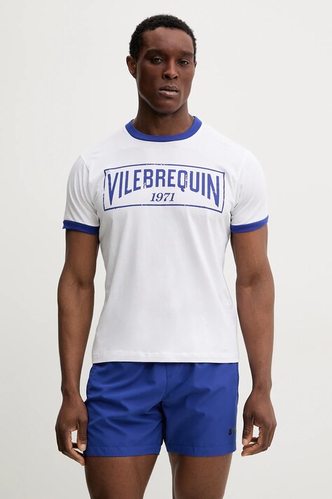 Vilebrequin tricou din bumbac PORTISOL barbati, culoarea alb, cu imprimeu, PTSC9031
