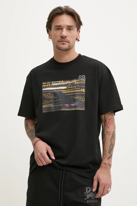 Bavlněné tričko HUGO x RACING BULLS černá barva, s potiskem, 50545125
