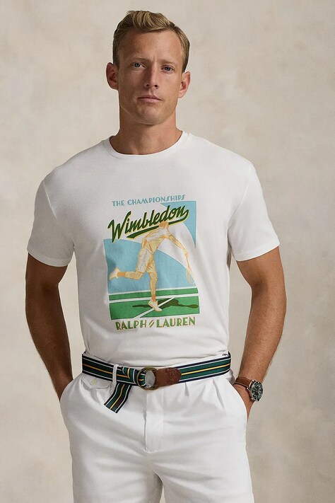 Polo Ralph Lauren tricou din bumbac culoarea alb, cu imprimeu, 710970512