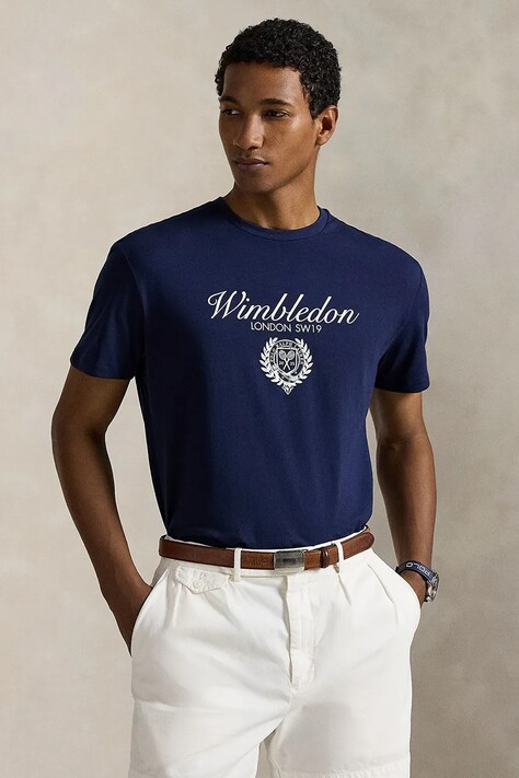Polo Ralph Lauren tricou din bumbac culoarea bleumarin, cu imprimeu, 710970522